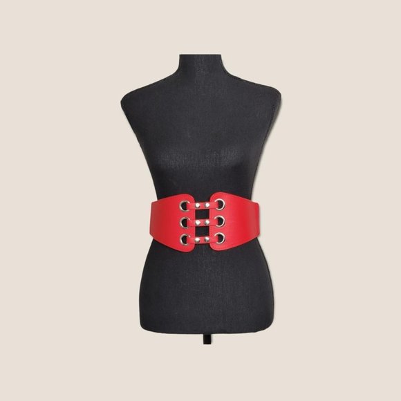 Women's Vintage High-Grade PU leather Waist band Corset Belt Red - Picture 2 of 4
